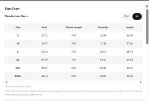 Size chart for women's soft cotton t-shirt showing S to XXXL measurements