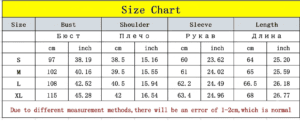 Size chart for women's breathable office blouse showing S, M, L, XL measurements