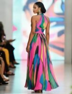 Printed Halter Neck Formal Evening Dress with High Slit — Multicolor Maxi Gown - Image 4