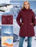 Womens Puffer Jackets Waterproof Windproof Long Coat with Hood and Pockets - Image 8
