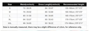 Size chart for printed halter neck maxi dress showing bust and waist measurements by size