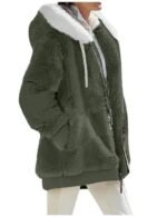 Army green hooded fleece zip-up jacket with pockets