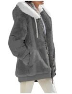 Dark gray hooded fleece zip-up jacket with pockets