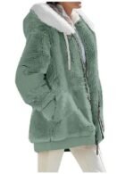 Green women's hooded zip-up fleece coat with pockets