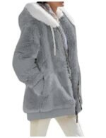light grey fuzzy hooded jacket with full zip and front pockets